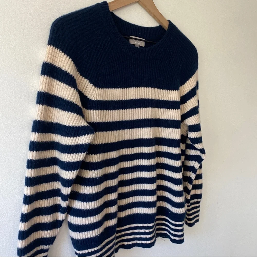 100% Cashmere Ribbed Oversized Crewneck Sweater Stripe - Picture 3 of 10